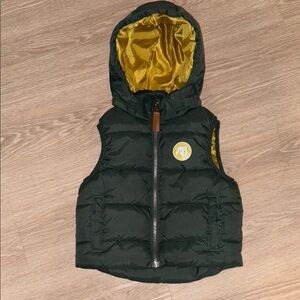 H&M Green Quilted Vest with Hood and Yellow Lining